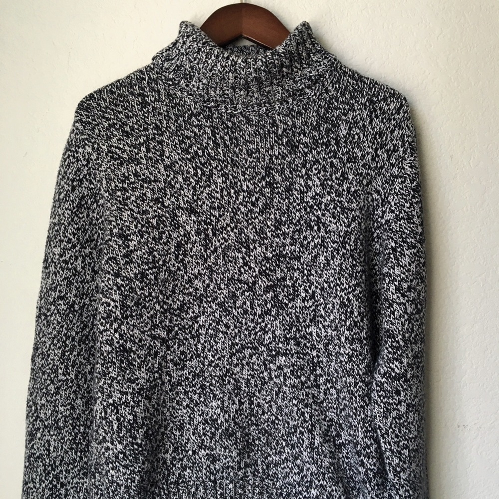 Black and White Knit Turtleneck Sweater